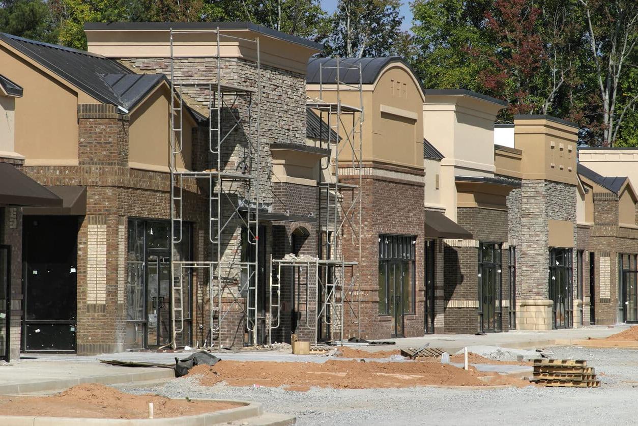A large commercial construction project creating a strip mall.
